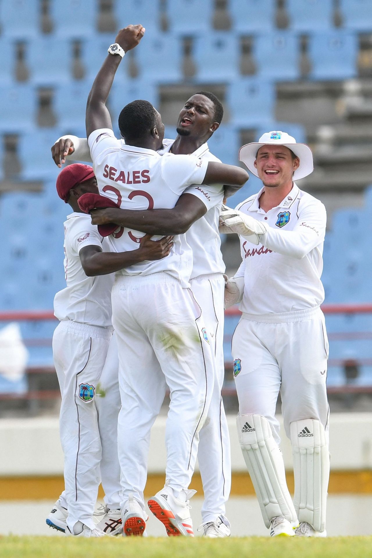 Jason Holder celebrates after taking a stunning catch, West Indies vs South Africa, 2nd Test, Gros Islet, 3rd day, June 20, 2021