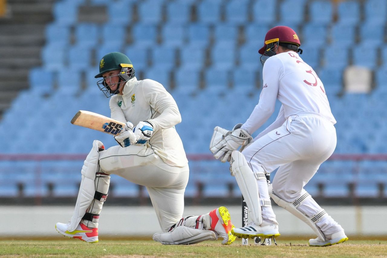 Rassie van der Dussen gets down to sweep, West Indies vs South Africa, 2nd Test, Gros Islet, 3rd day, June 20, 2021