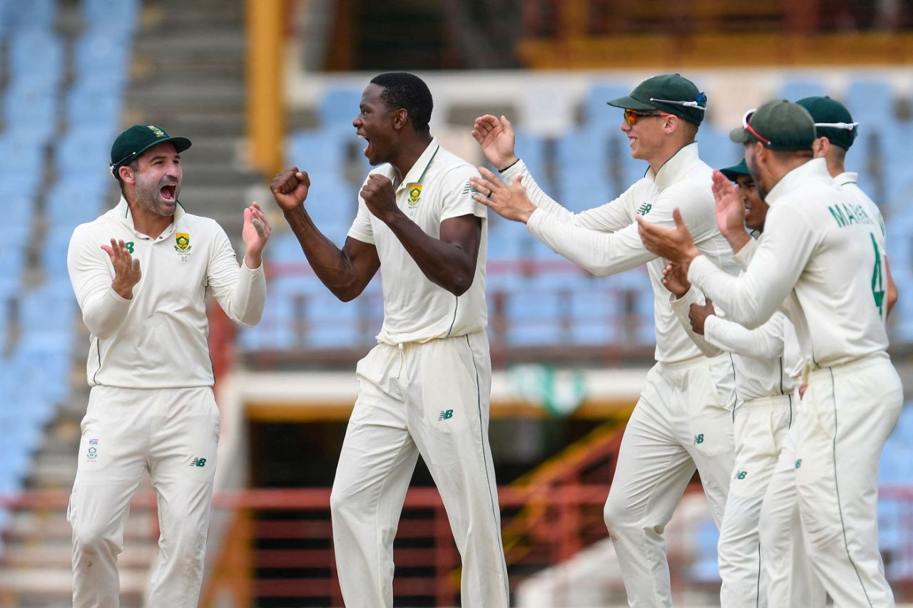 Kagiso Rabada made early inroads for South Africa on the fourth morning, West Indies vs South Africa, 2nd Test, Gros Islet, 4th day, June 21, 2021