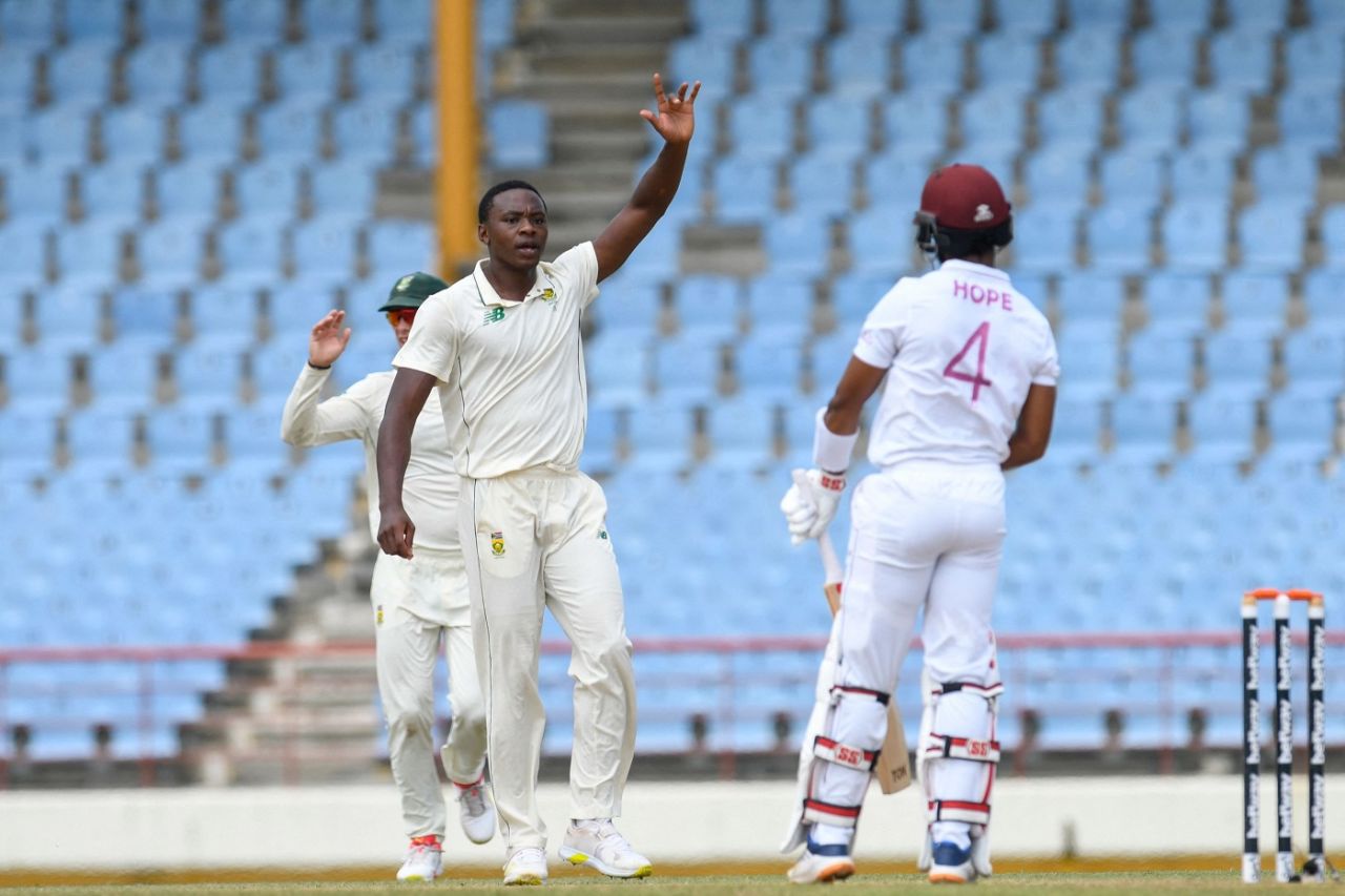 Kagiso Rabada dismissed Shai Hope for 6, West Indies vs South Africa, 2nd Test, Gros Islet, 4th day, June 21, 2021