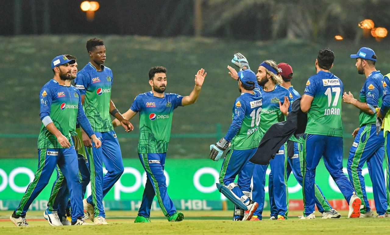 Multan Sultans players celebrate, Multan Sultans vs Islamabad United, PSL Qualifier, Abu Dhabi, June 21, 2021