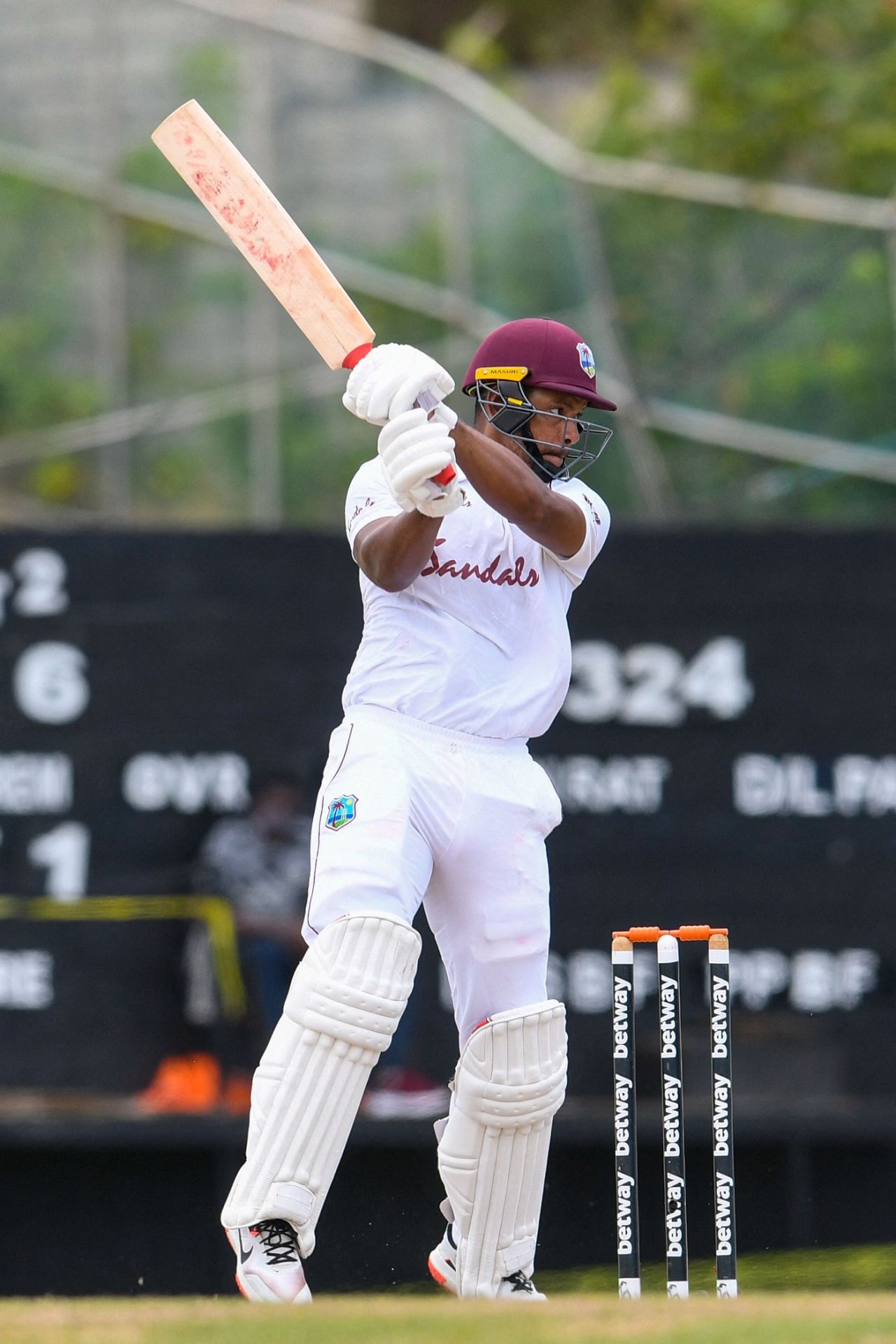 Kieran Powell carves one away, West Indies vs South Africa, 2nd Test, Gros Islet, 4th day, June 21, 2021