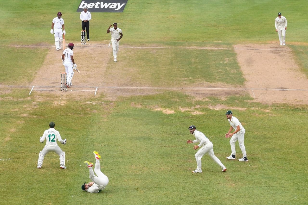 Kagiso Rabada gets Kraigg Brathwaite caught at first slip by Dean Elgar, West Indies vs South Africa, 2nd Test, Gros Islet, 4th day, June 21, 2021