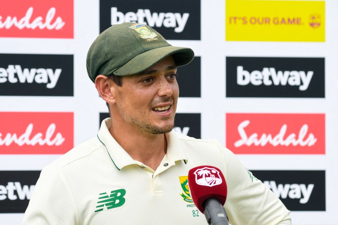 Quinton de Kock speaks at the presentation ceremony, West Indies vs South Africa, 2nd Test, Gros Islet, 4th day, June 21, 2021