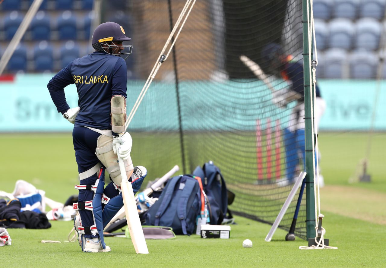 Kusal Perera keeps an eye on the nets before the T20I series, Cardiff, June 21, 2021