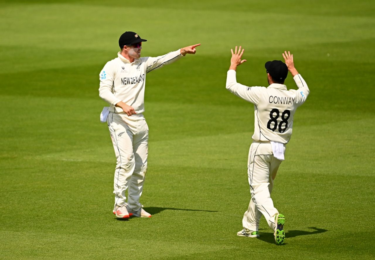 Henry Nicholls gestures after taking a skier to end Rishabh Pant's innings, India vs New Zealand, World Test Championship (WTC) final, Southampton, Day 6 - reserve day, June 23, 2021