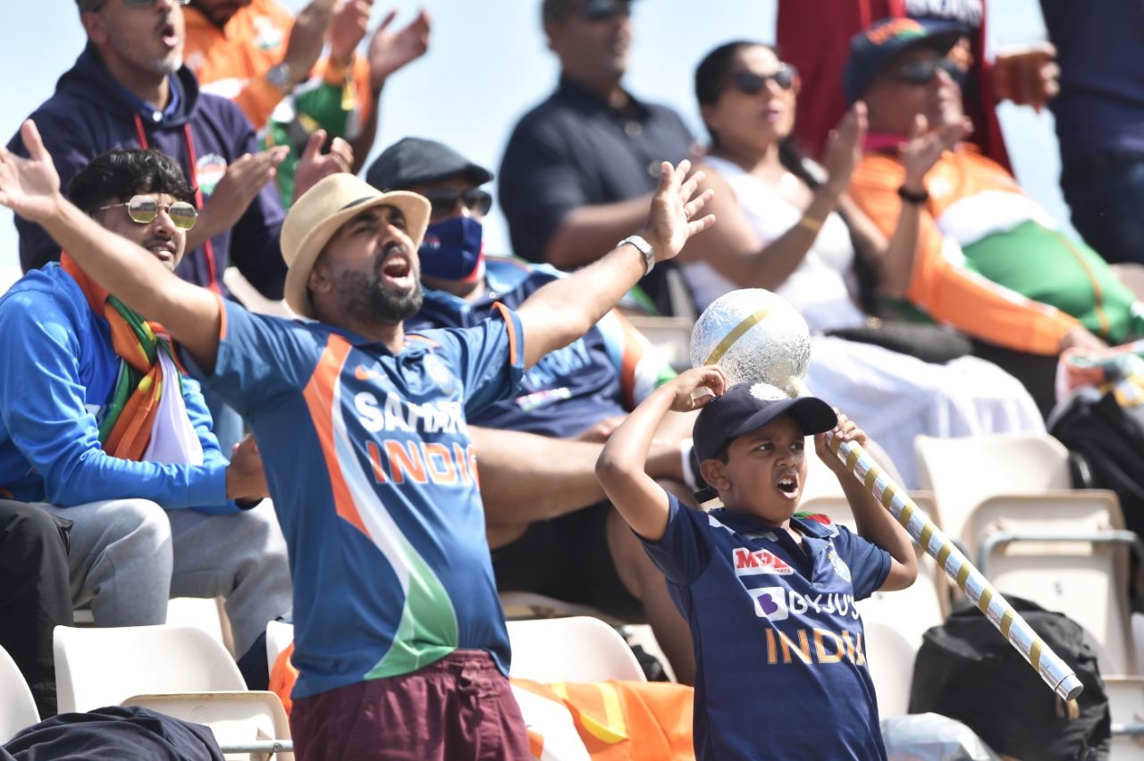 Indian fans - replica Test mace in tow - get behind their team, India vs New Zealand, World Test Championship (WTC) final, Southampton, Day 6 - reserve day, June 23, 2021