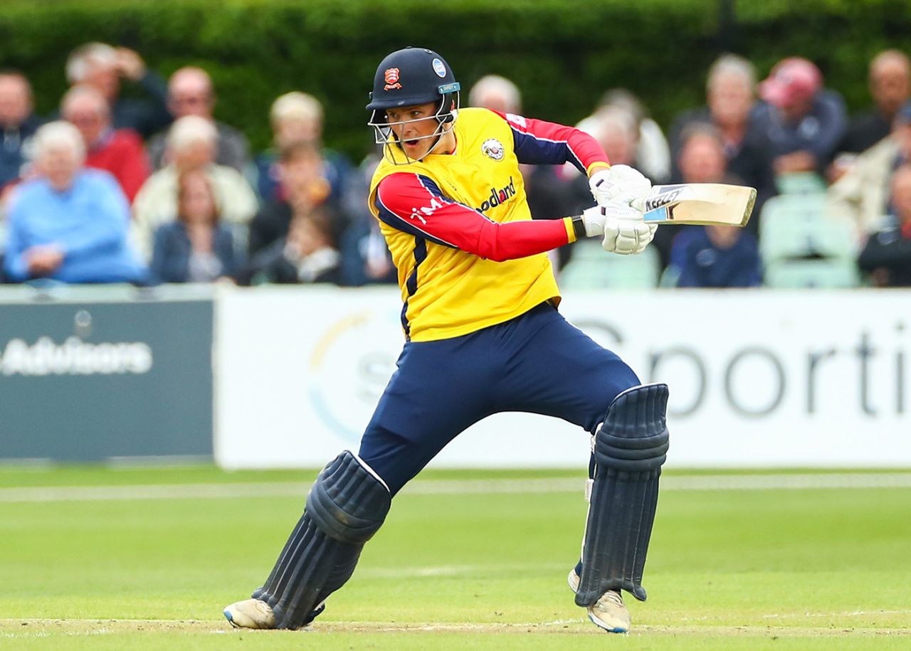 Michael Pepper slashes into the off side, Kent vs Essex, Vitality Blast, Canterbury, June 20, 2021