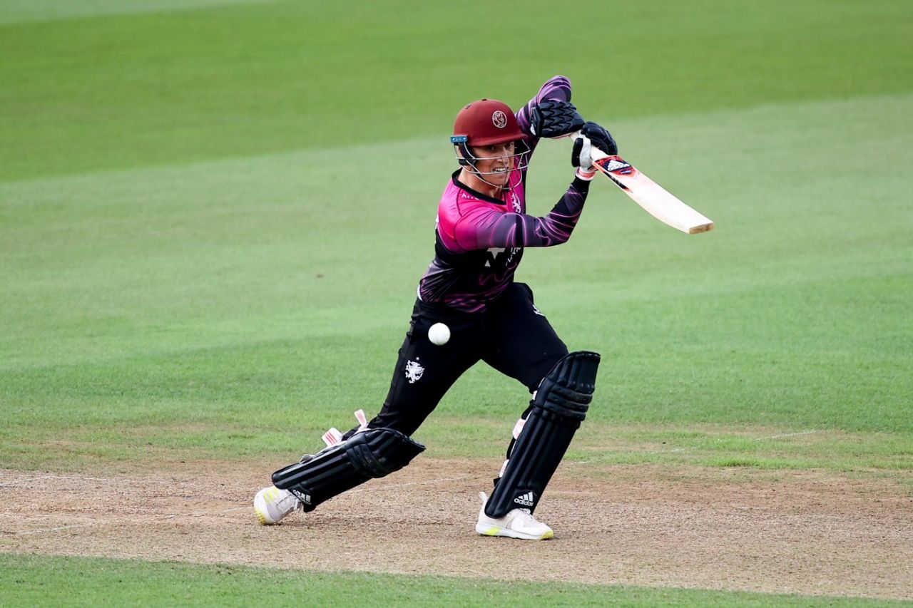 Tom Banton drives through the covers during his impressive innings at Taunton, Somerset vs Hampshire, Vitality Blast, Taunton, June 25, 2021