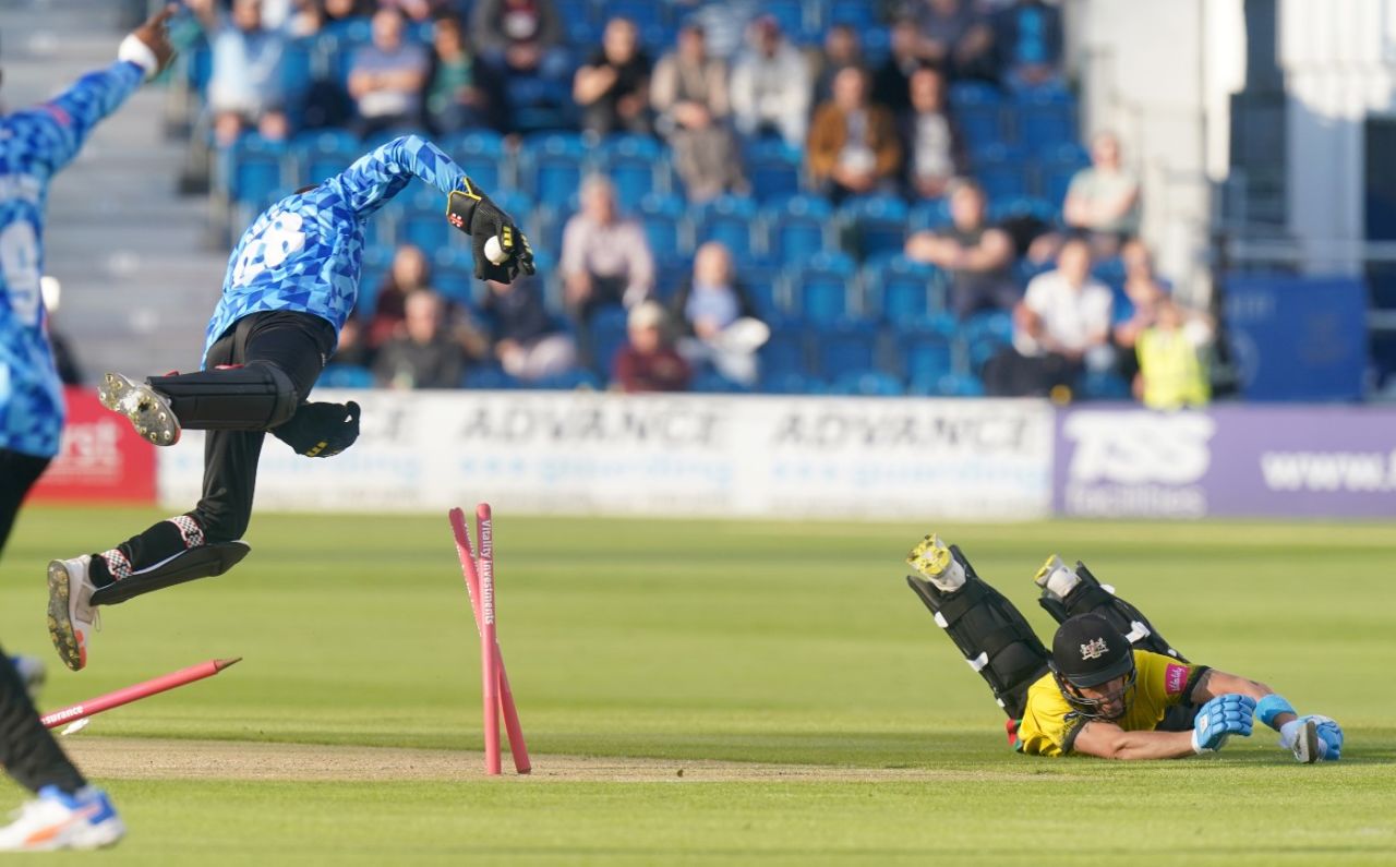 Benny Howell is run out for a duck as Gloucestershire slump against Sussex, Vitality Blast, Hove, June 25, 2021