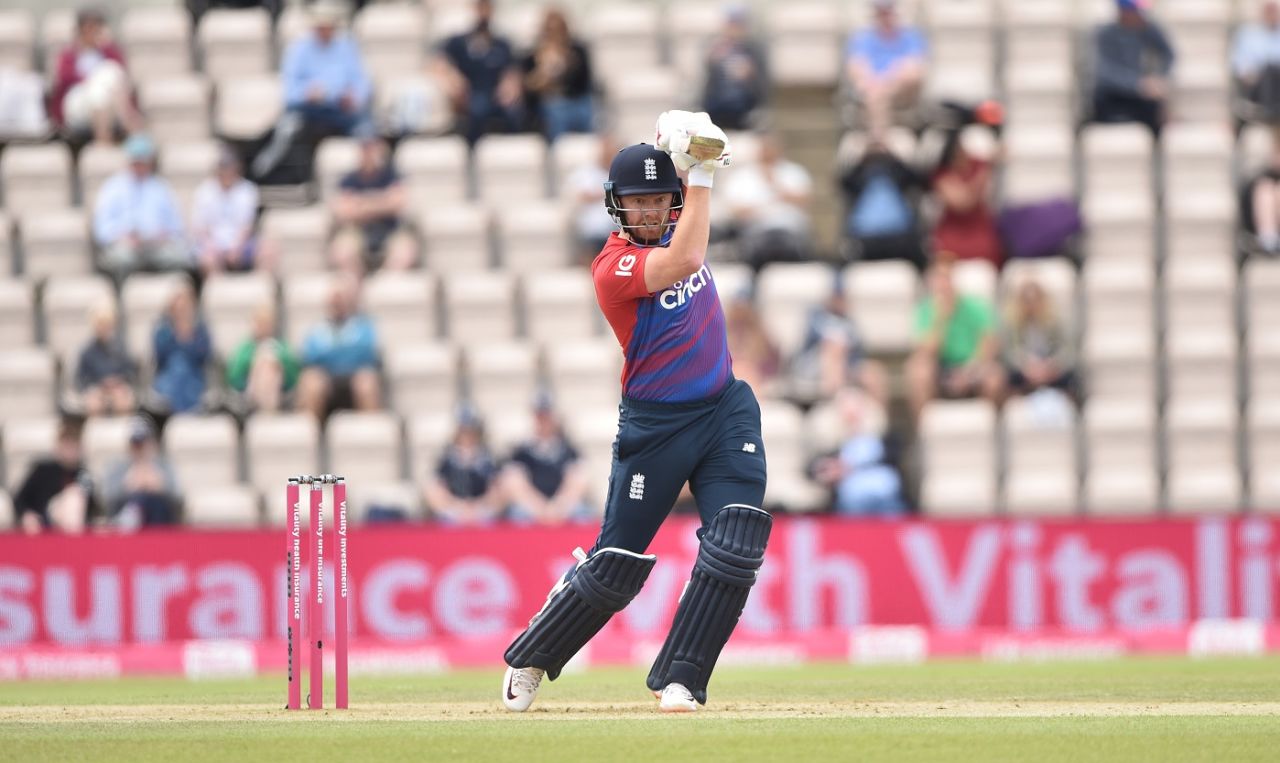 Jonny Bairstow hits one down the ground, England vs Sri Lanka, 3rd T20I, Southamptoon, June 26, 2021