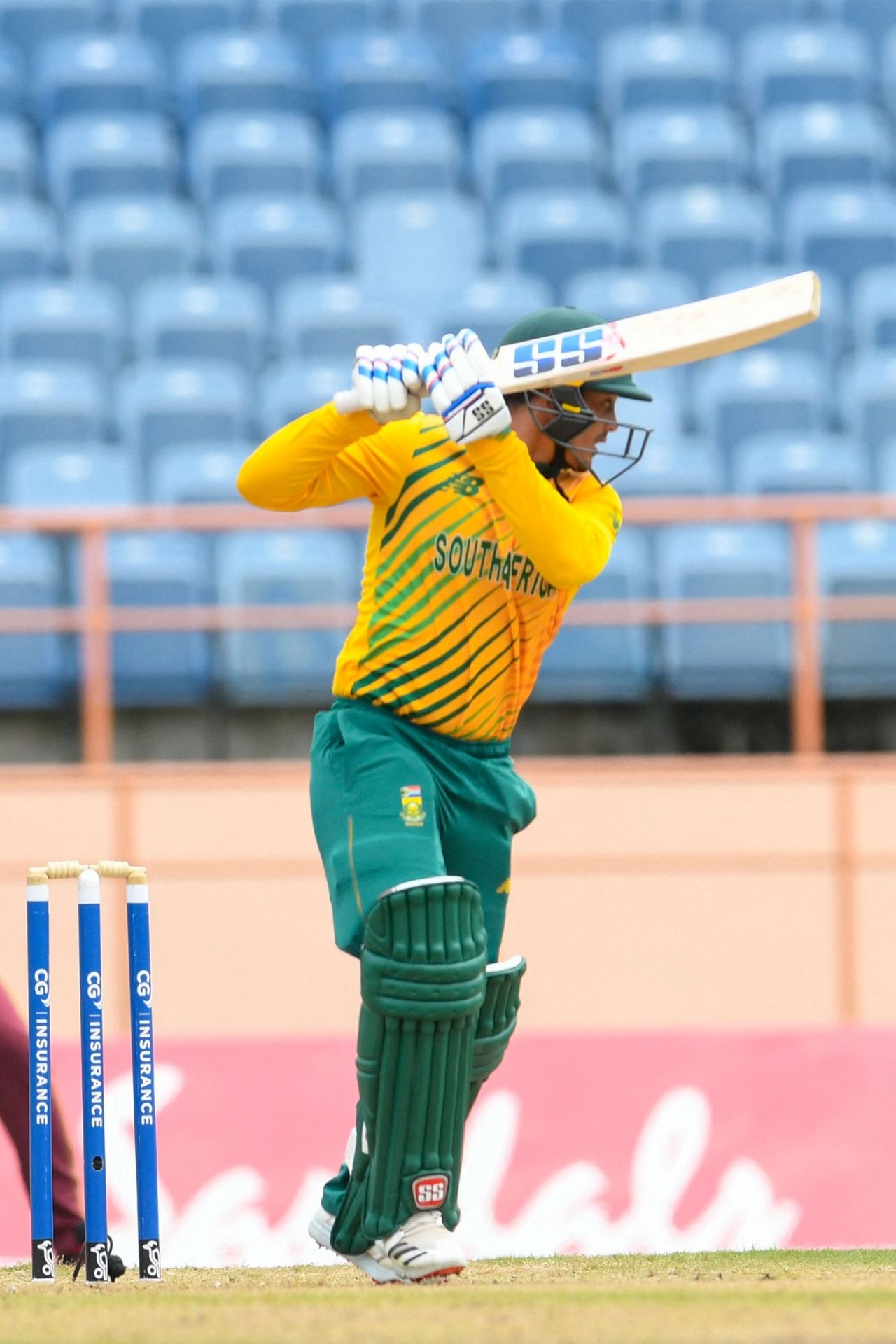 Quinton de Kock tucks one to the off side, West Indies vs South Africa, 1st T20I, St George's, June 26, 2021