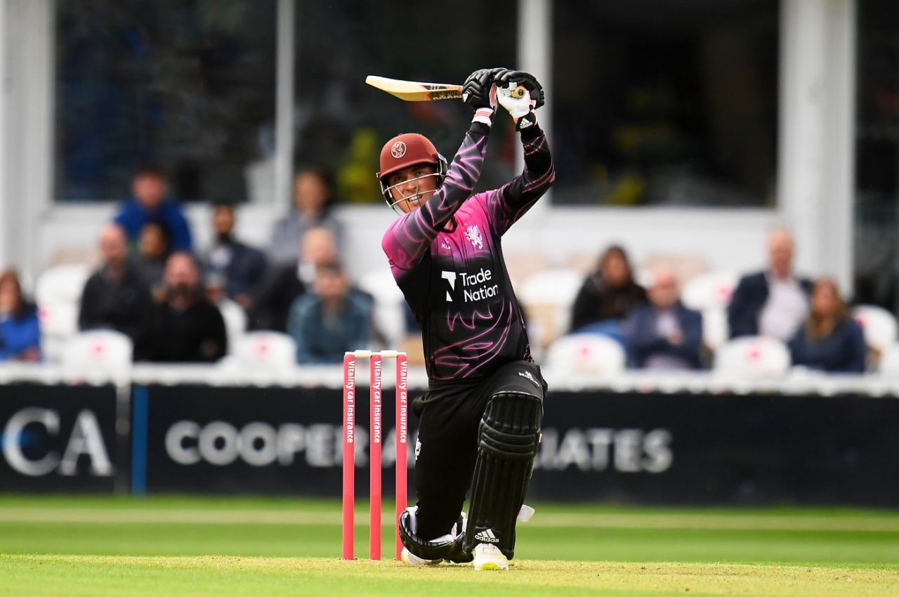 Tom Banton drives down the ground, Somerset vs Hampshire, Vitality Blast, Taunton, June 25, 2021