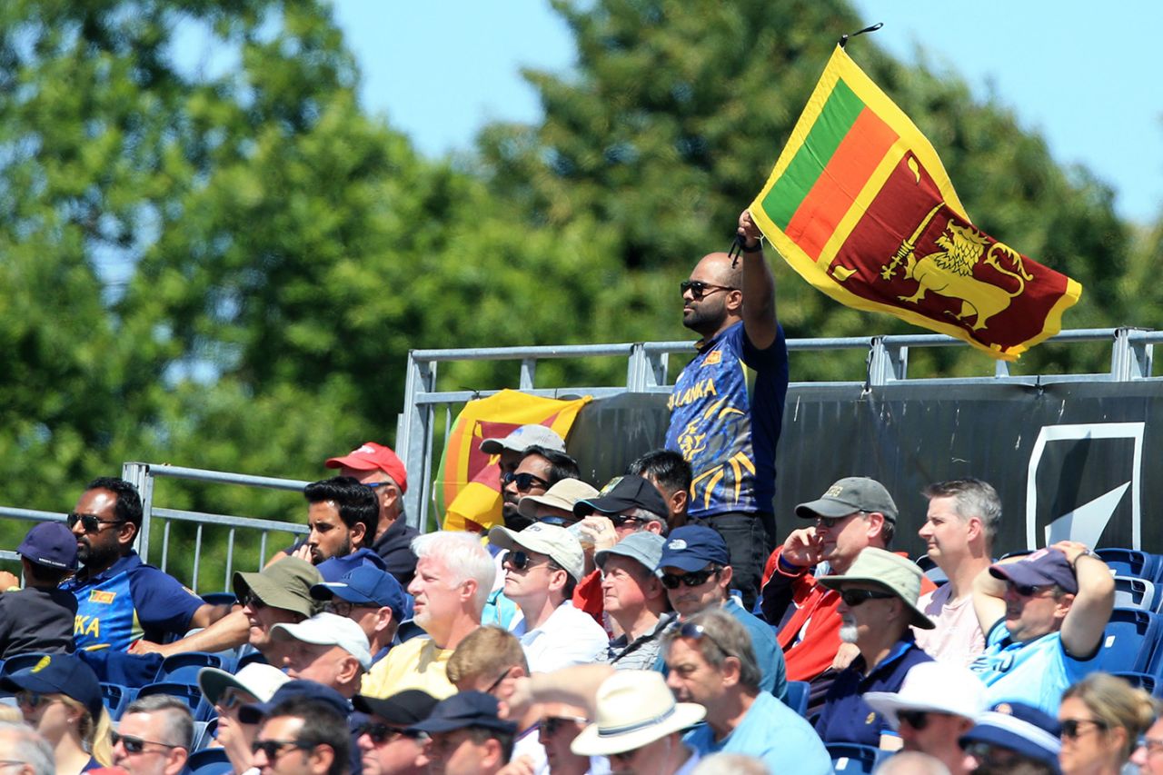 A fan waves a Sri Lanka flag in the crowd at the Riverside, England vs Sri Lanka, 1st ODI, Chester-le-Street, June 29, 2021