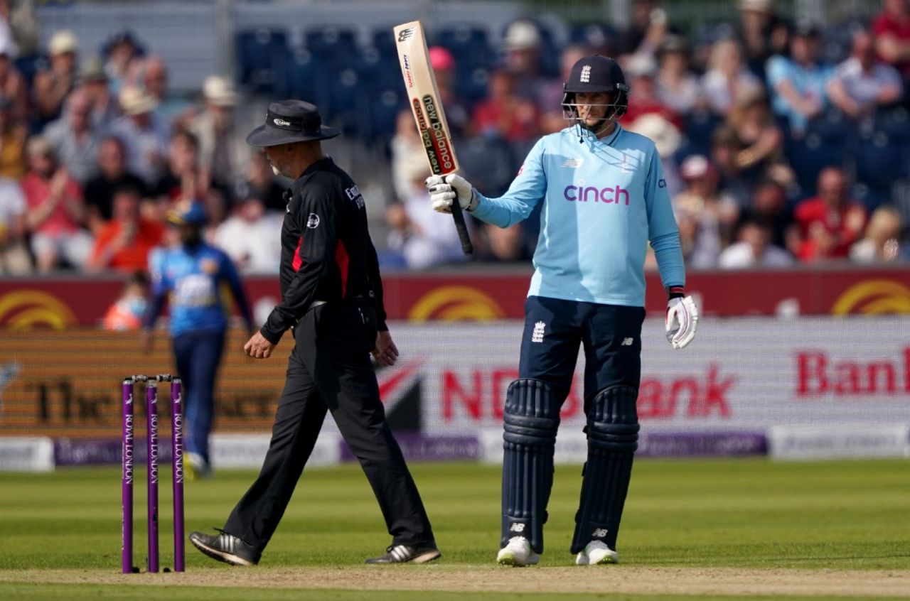 Joe Root celebrates a half-century in his 150th ODI, England vs Sri Lanka, 1st ODI, Chester-le-Street, June 29, 2021