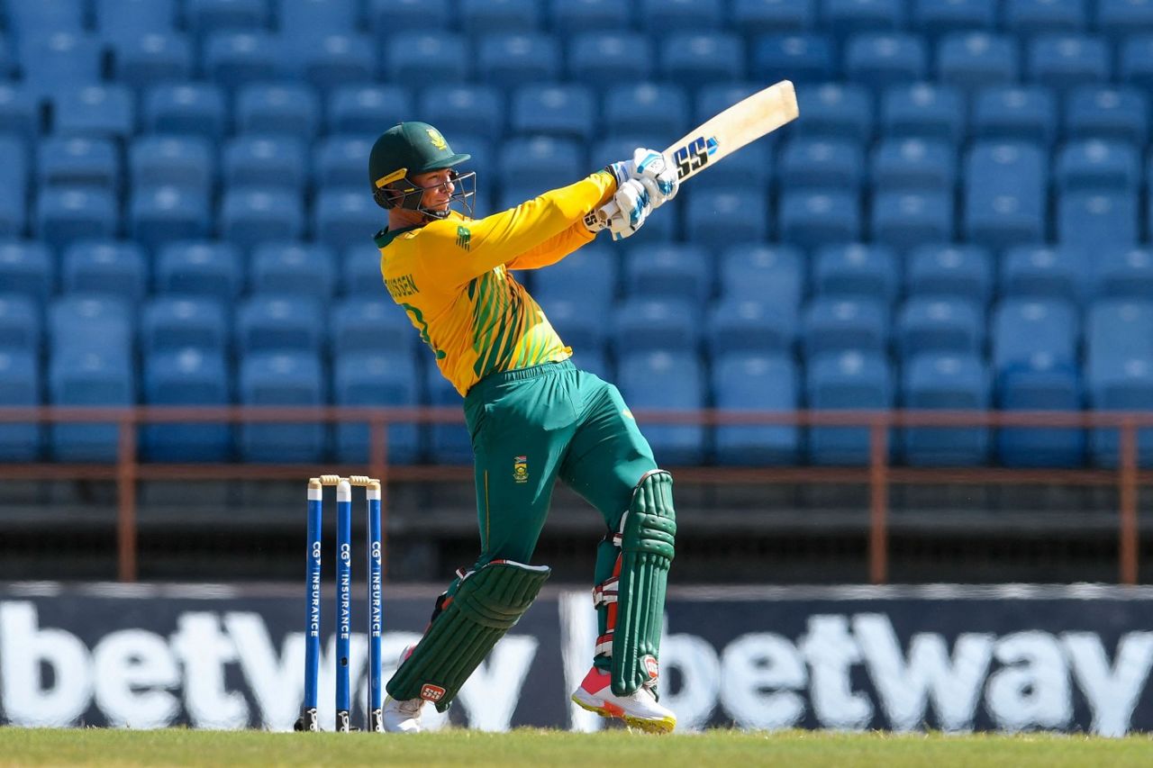 Rassie van der Dussen plays a pull, West Indies vs South Africa, 3rd T20I, St George's, June 29, 2021 