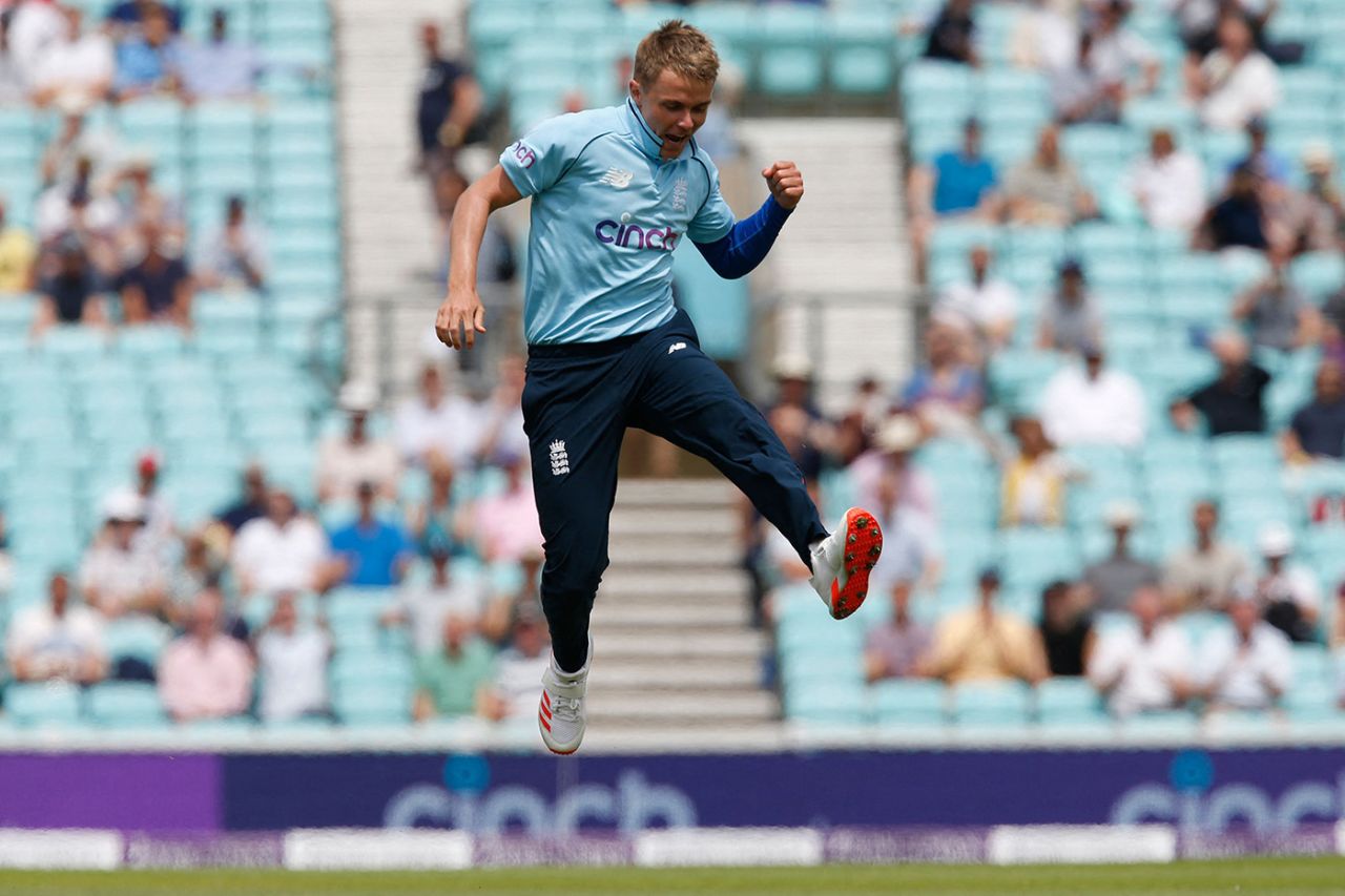 Sam Curran leaps in celebration, England vs Sri Lanka, 2nd ODI, The Oval, July 1, 2021