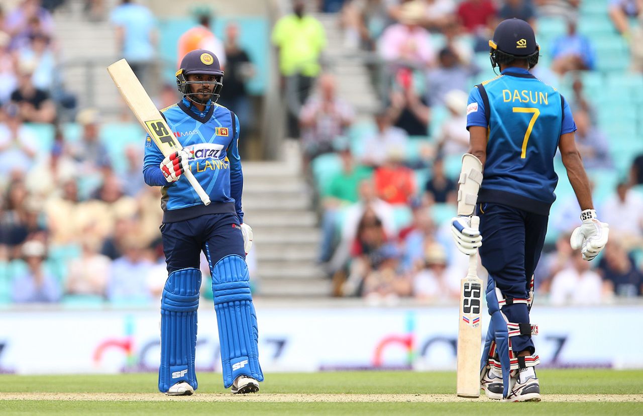 Dhananjaya de Silva acknowledges the applause for his fifty, England vs Sri Lanka, 2nd ODI, The Oval, July 1, 2021