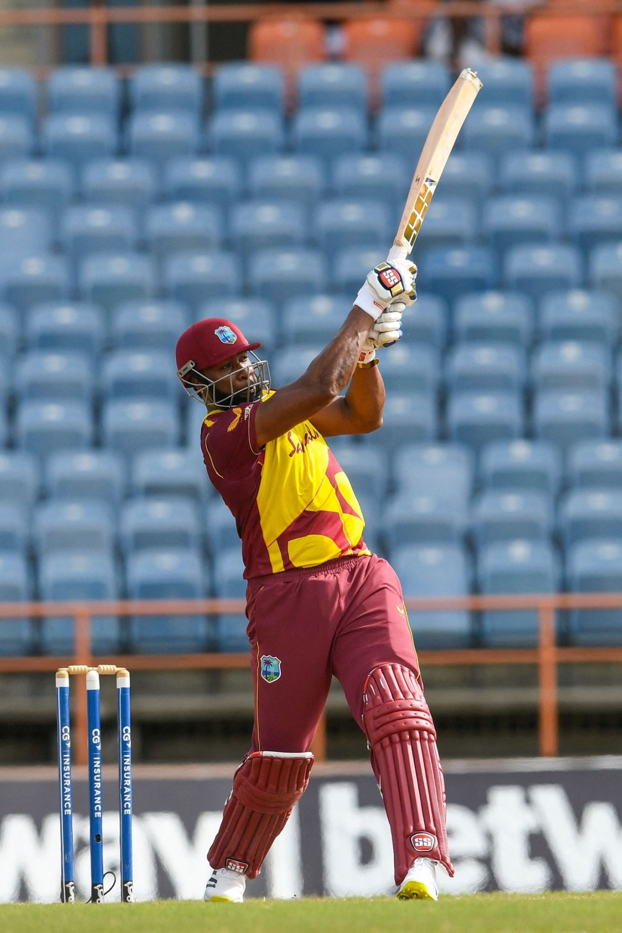 Kieron Pollard smashes one away, West Indies vs South Africa, 4th T20I, St George's, July 1, 2021