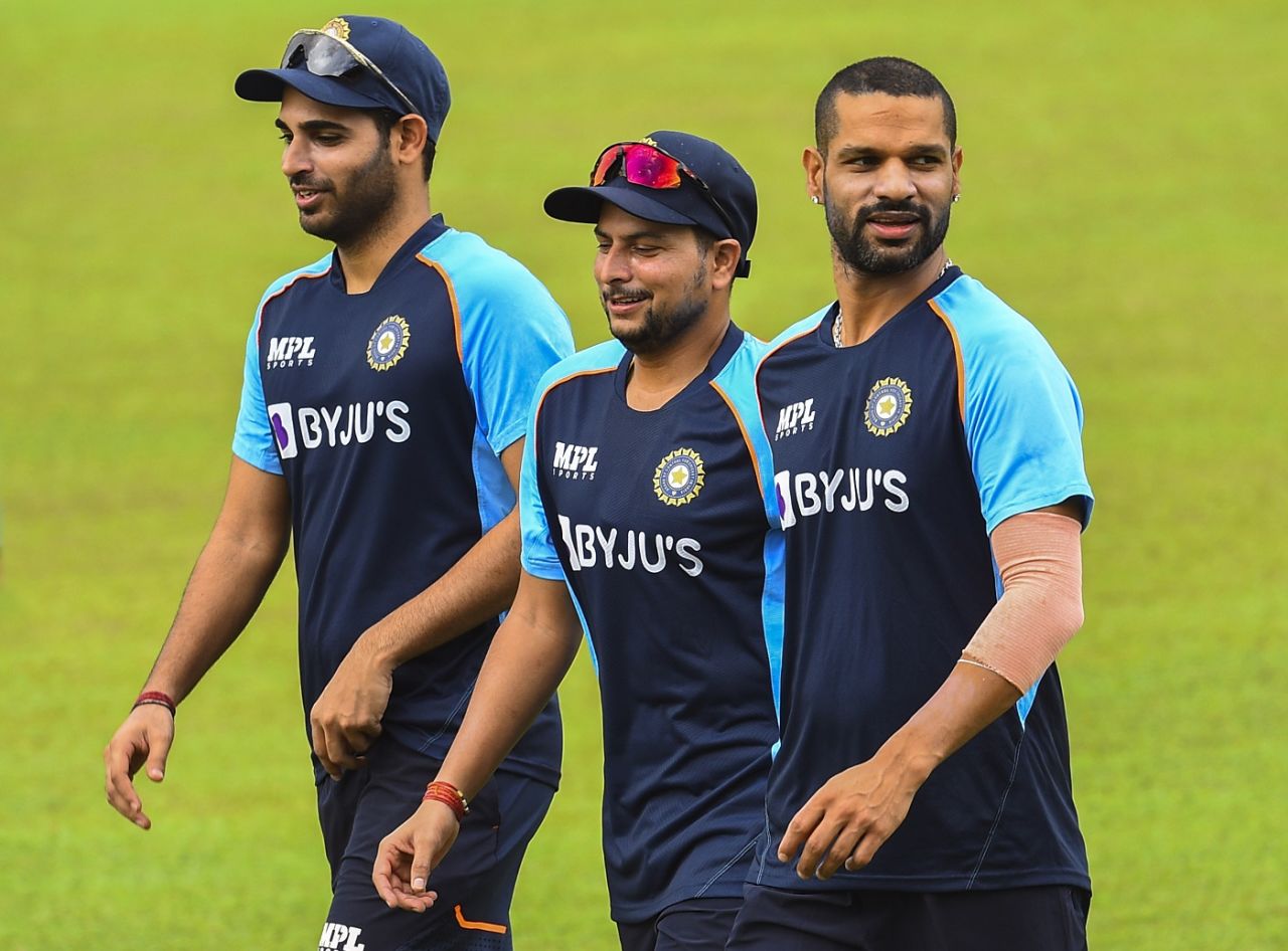 Bhuvneshwar Kumar, Kuldeep Yadav and Shikhar Dhawan training for the T20I series, Colombo, July 2, 2021