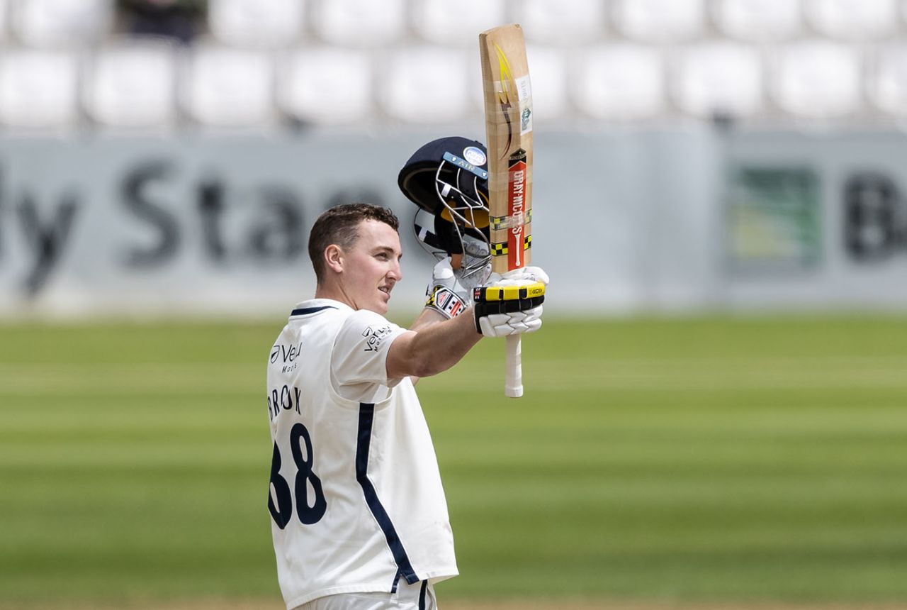 Harry Brook acknowledges the applause on reaching his century, Northamptonshire vs Yorkshire, County Championship, Group Three, Wantage Road, July 6, 2021