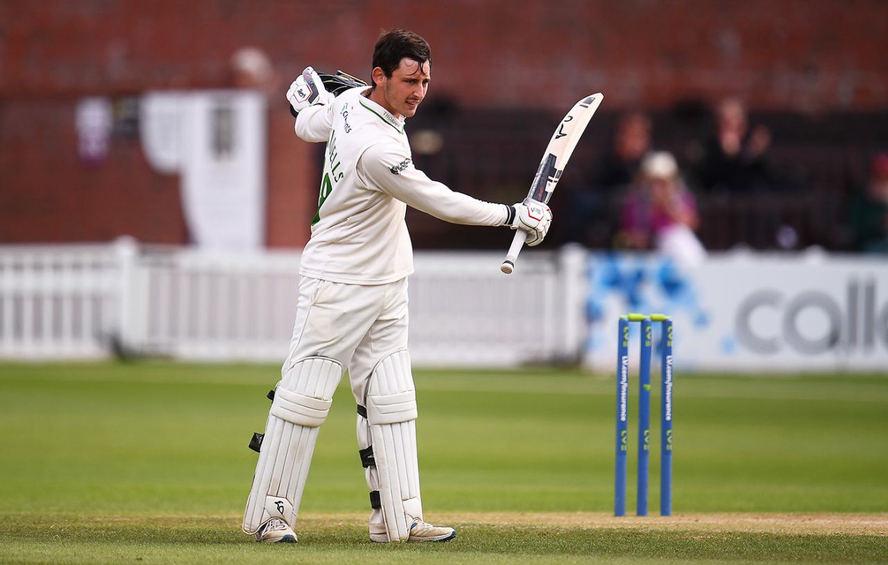 Harry Swindells celebrates his hundred, Somerset vs Leicestershire, County Championship, Taunton, 3rd day, July 6, 2021