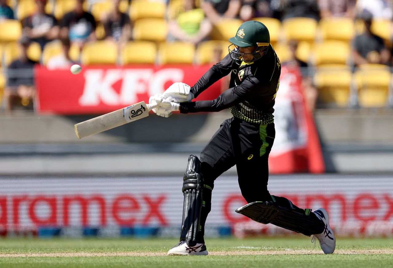 Ashton Agar lofts the ball, New Zealand vs Australia, 5th T20I, Wellington, March 7, 2021