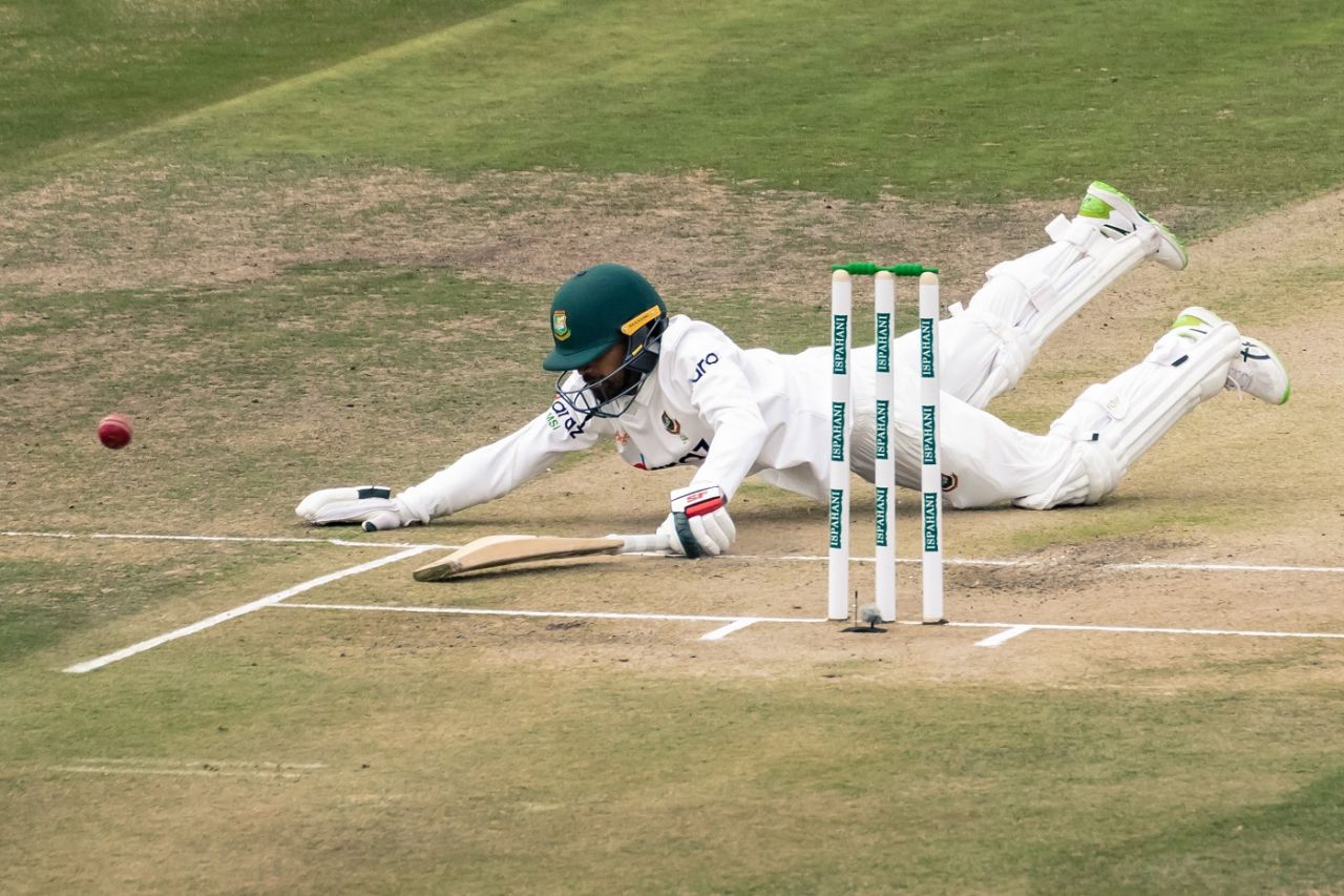 Shadman Islam dives, Zimbabwe v Bangladesh, only Test, Harare, 1st day, July 7, 2021