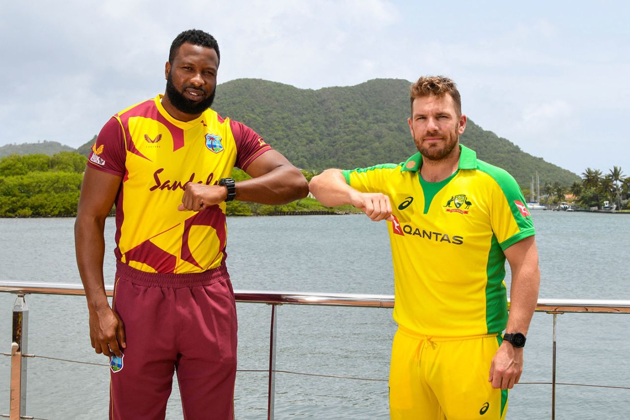Kieron Pollard and Aaron Finch ahead of the T20I series, St Lucia, July 8, 2021