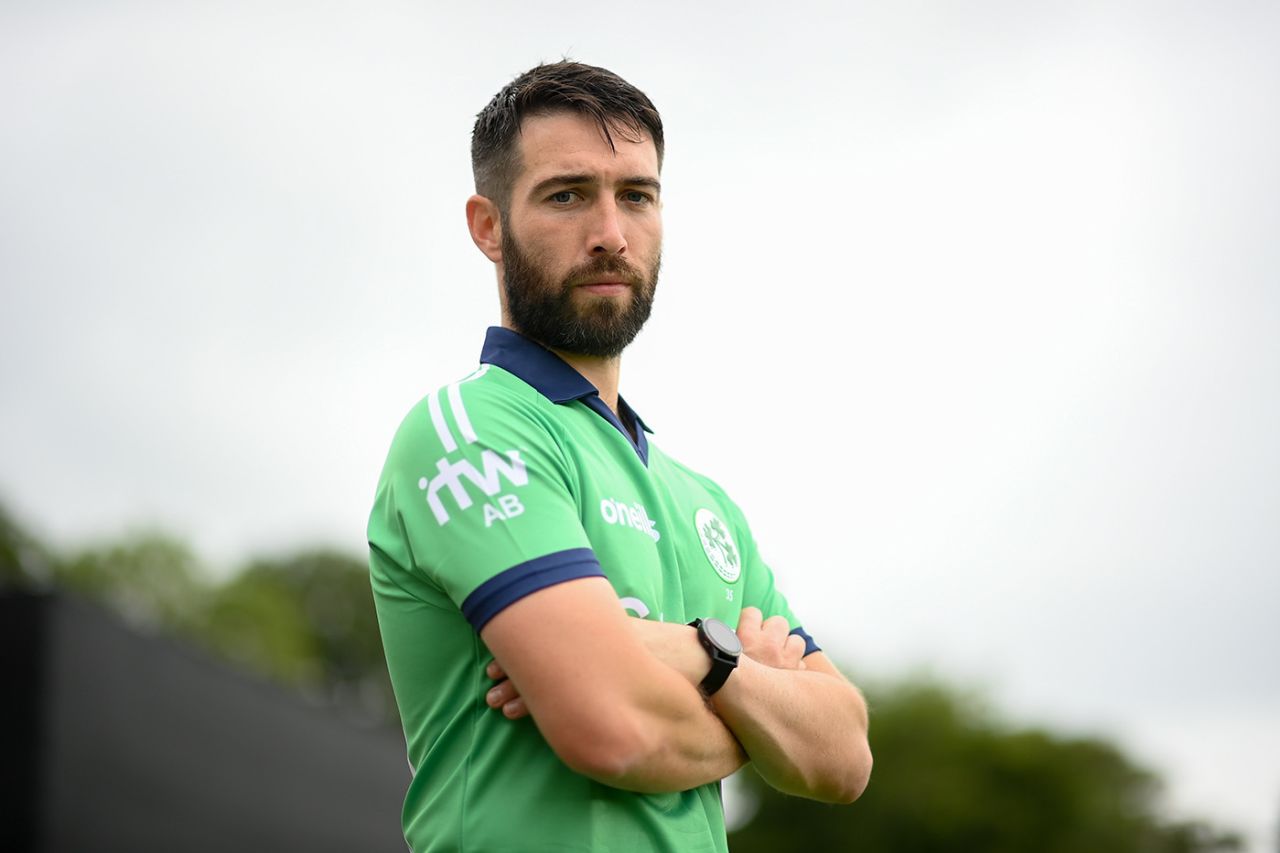 Andy Balbirnie models Ireland's new ODI kit, Malahide, July 9, 2021