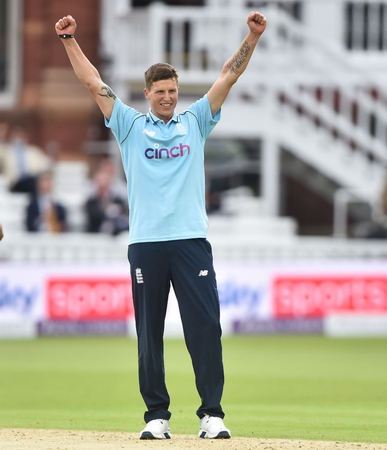 Brydon Carse celebrates his maiden ODI wicket, England vs Pakistan, 2nd ODI, Lord's, July 10, 2021