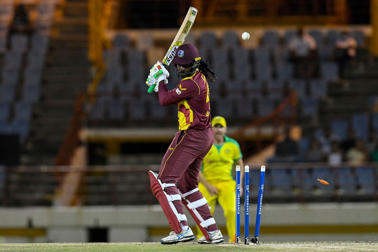 Chris Gayle's struggles continued when he chopped on, West Indies vs Australia 2nd T20I, St Lucia, July 10, 2021