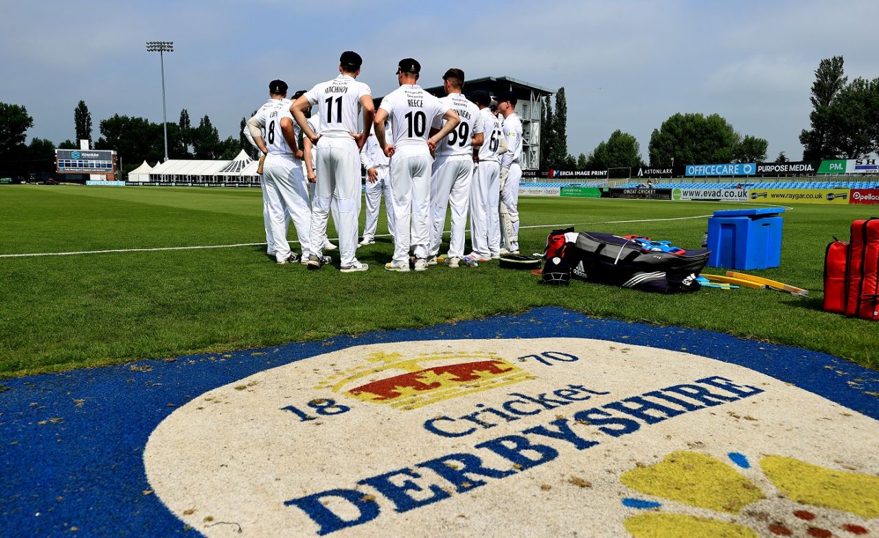 Derbyshire's players prepare to take the field, LV= Insurance County Championship, Derbyshire vs Warwickshire, Derby, June 3, 2021