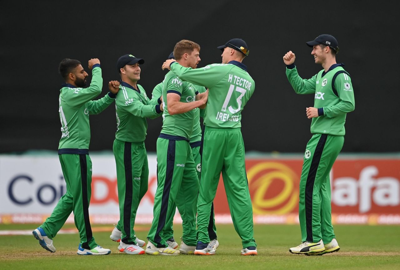 Craig Young celebrates after dismissing Aiden Markram, Ireland vs South Africa, 2nd ODI, Dublin, July 13, 2021