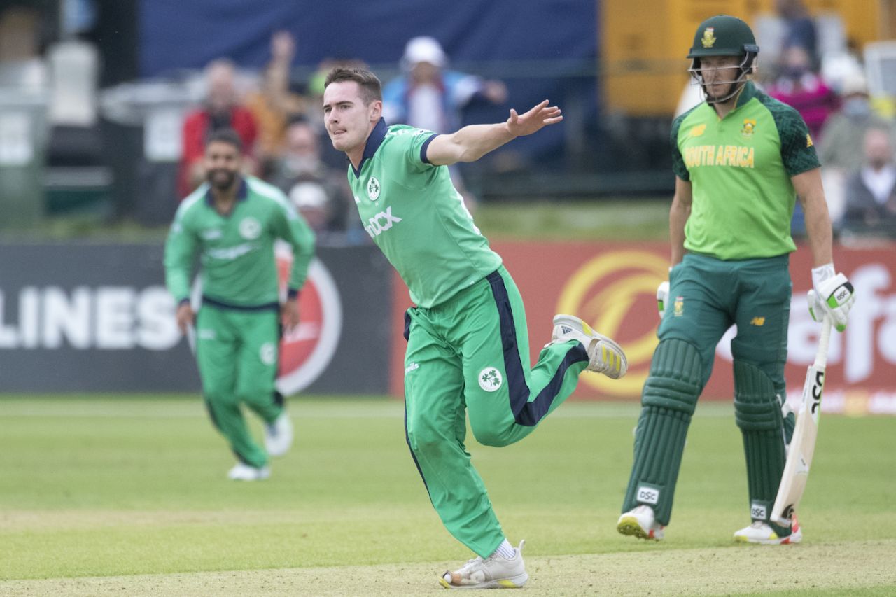 Josh Little takes off after dismissing Kyle Verreynne, Ireland vs South Africa, Dublin, 2nd ODI, July 13, 2021