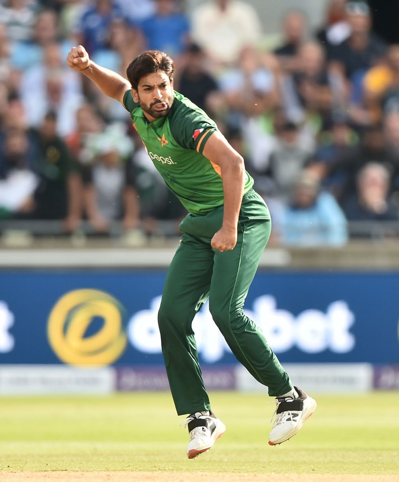 Haris Rauf celebrates after getting Zak Crawley out, England vs Pakistan, 3rd ODI, Edgbaston, July 13, 2021