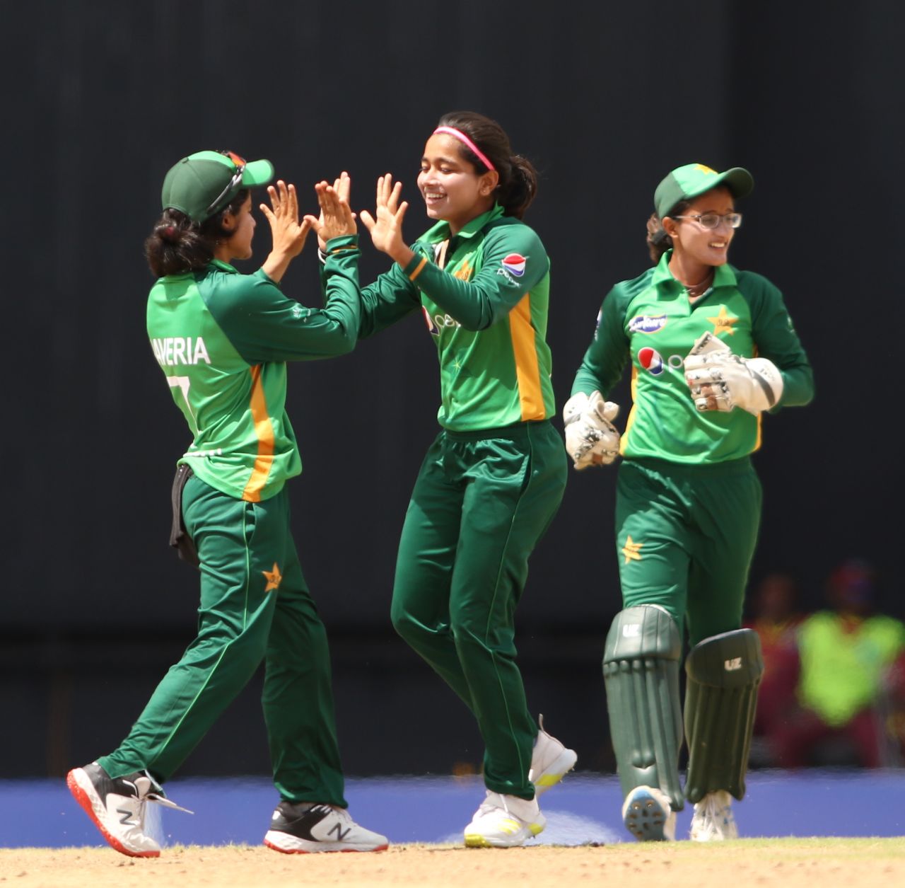 Fatima Sana celebrates one of her four wickets, West Indies vs Pakistan, 4th women's ODI, North Sound, July 15, 2021