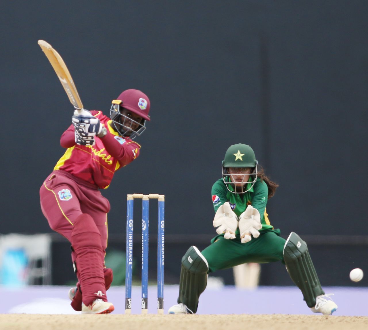 Kyshona Knight drills the ball away, West Indies vs Pakistan, 4th women's ODI, North Sound, July 15, 2021