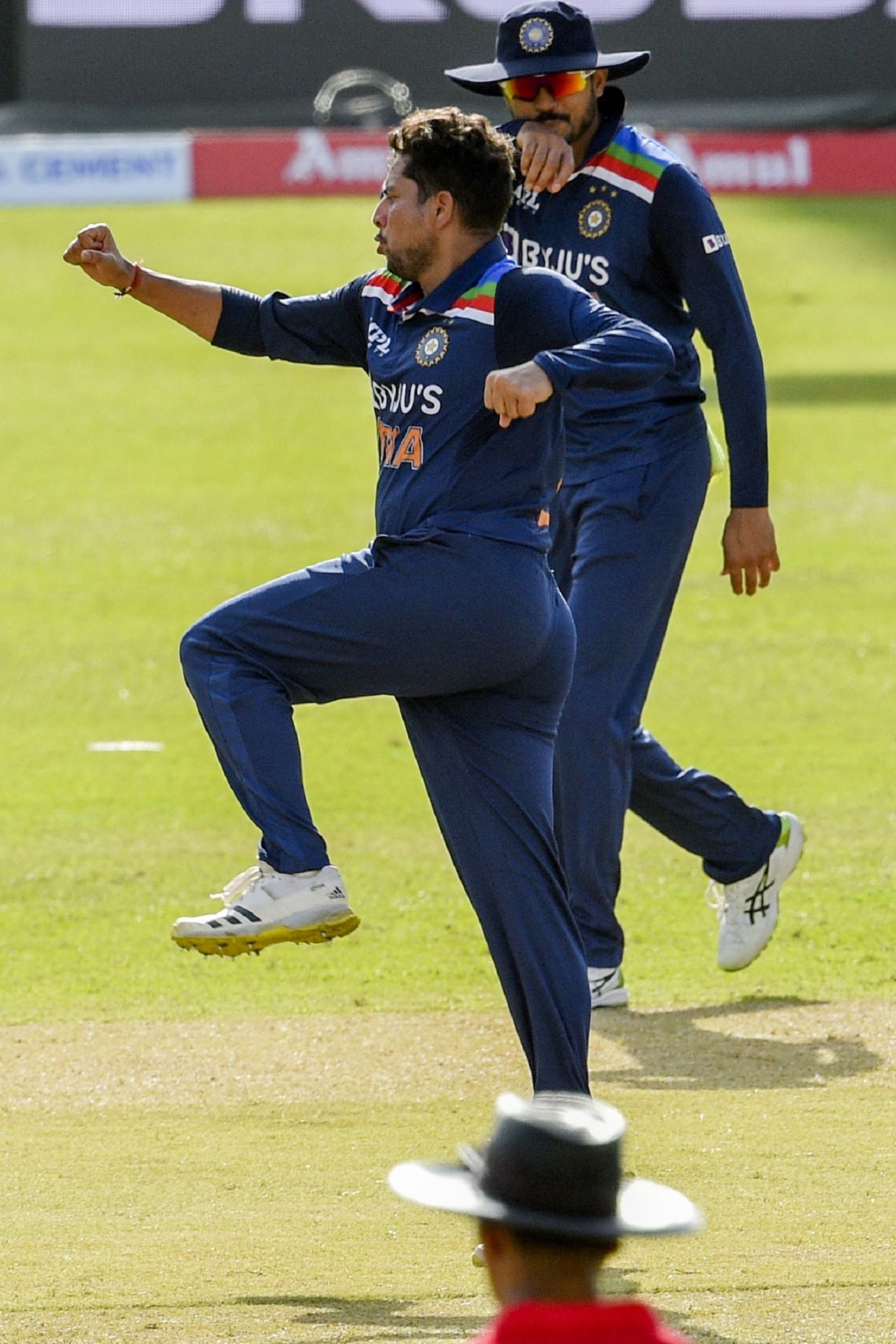 Kuldeep Yadav is pumped after taking a wicket, India vs Sri Lanka, 1st ODI, Colombo, July 18, 2021