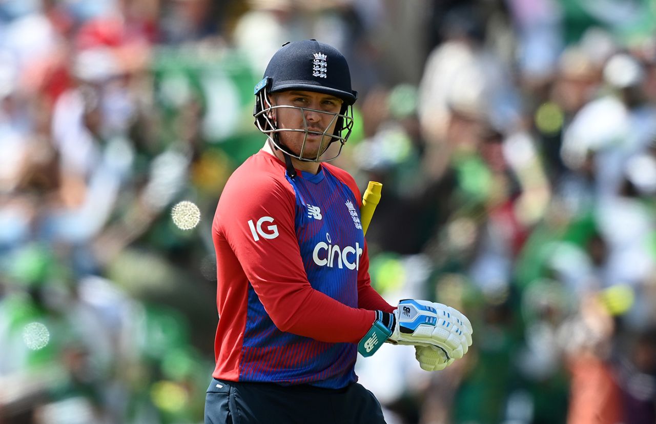 Jason Roy walks off after being dismissed for 10 off 4, England vs Pakistan, 2nd T20I, Headingley, July 18, 2021