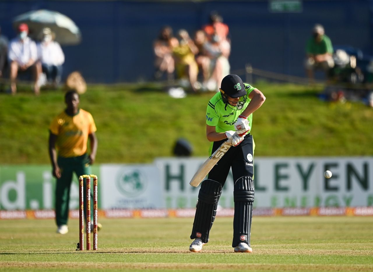 Harry Tector plays one close to his body, Ireland vs South Africa, 1st T20I, Malahide, July 19, 2021
