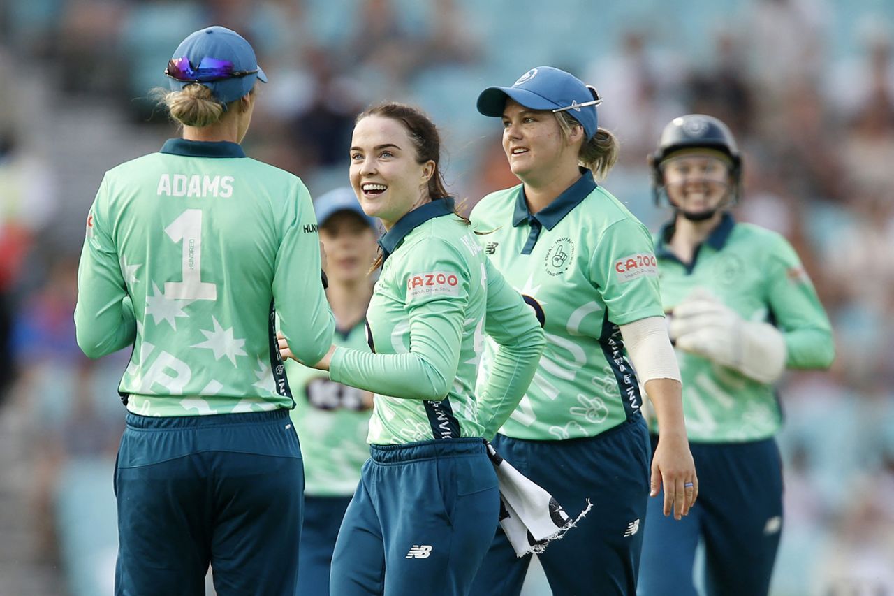 Mady Villiers celebrates a breakthrough, Oval Invincibles vs Manchester Originals, Women's Hundred, The Kia Oval, July 21, 2021