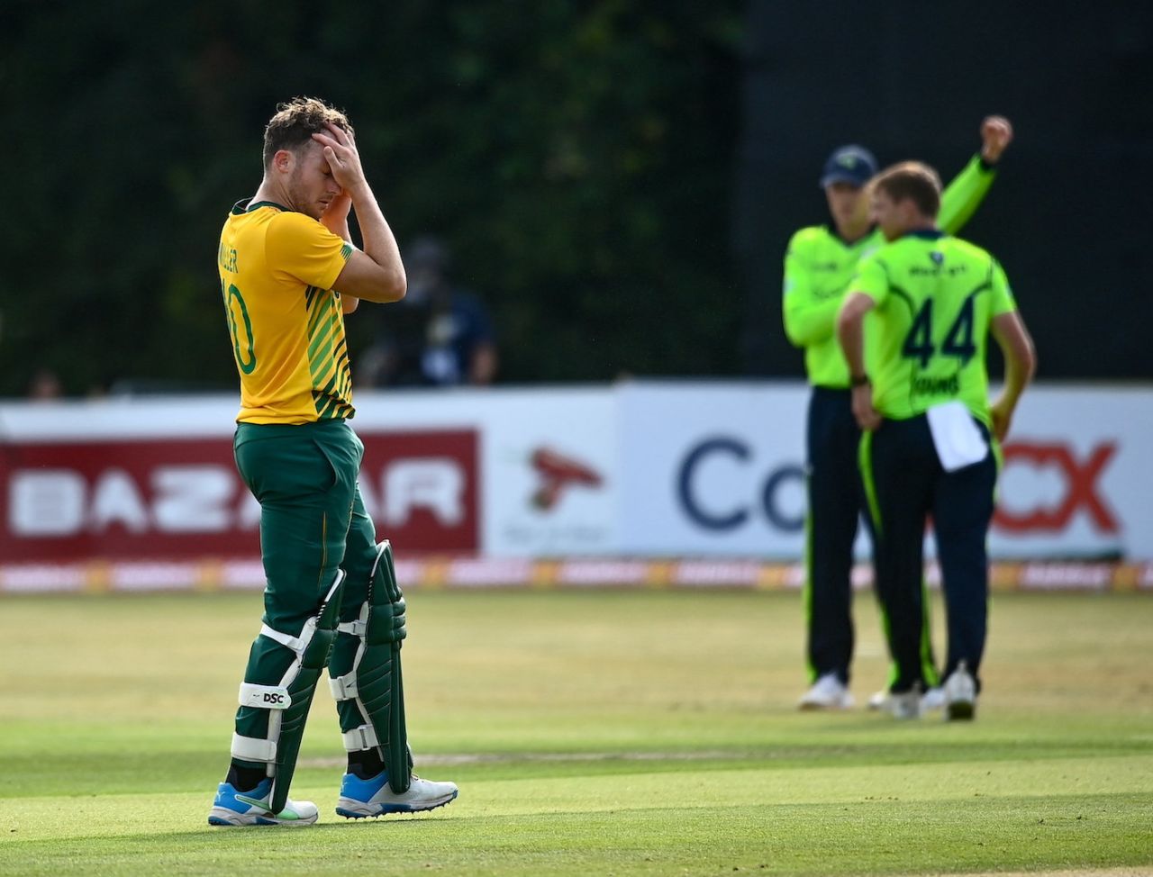 David Miller takes a break during his quickfire knock, Ireland vs South Africa, 2nd T20I, Belfast, July 22, 2021