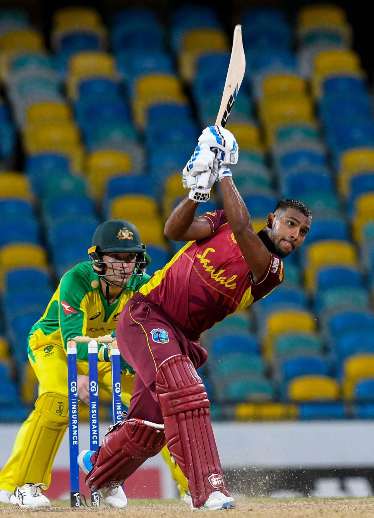 Nicholas Pooran goes over cover, West Indies vs Australia, 2nd ODI, Barbados, July 24, 2021