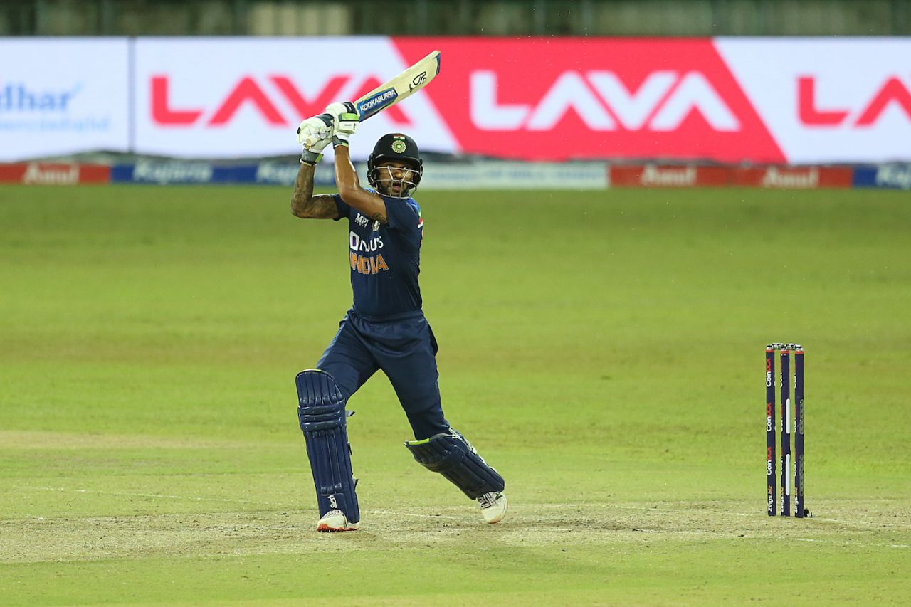 Shikhar Dhawan flays on the off side, Sri Lanka vs India, 1st T20I, Colombo, July 25, 2021