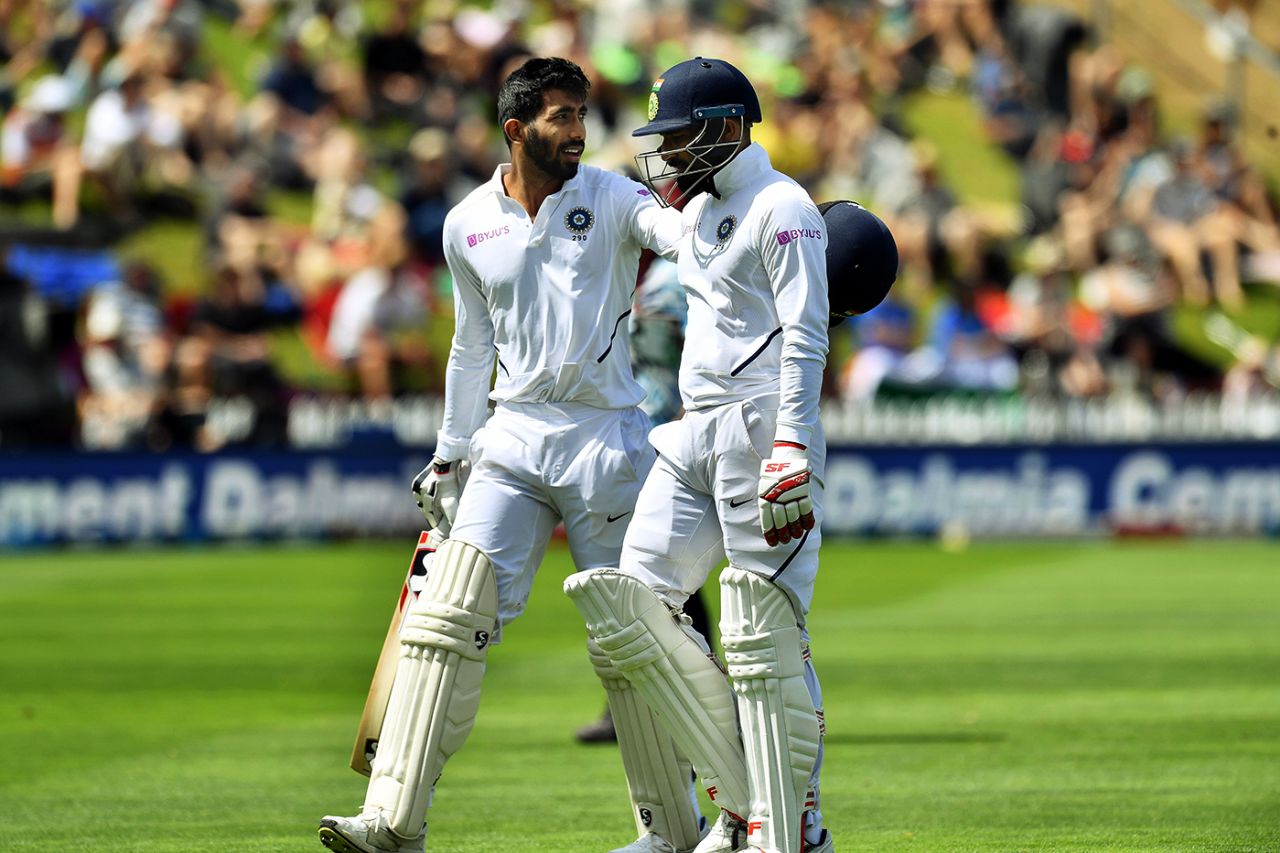 Jasprit Bumrah and Mohammed Shami walk back, New Zealand vs India, 1st Test, Wellington, 2nd day, February 22, 2020