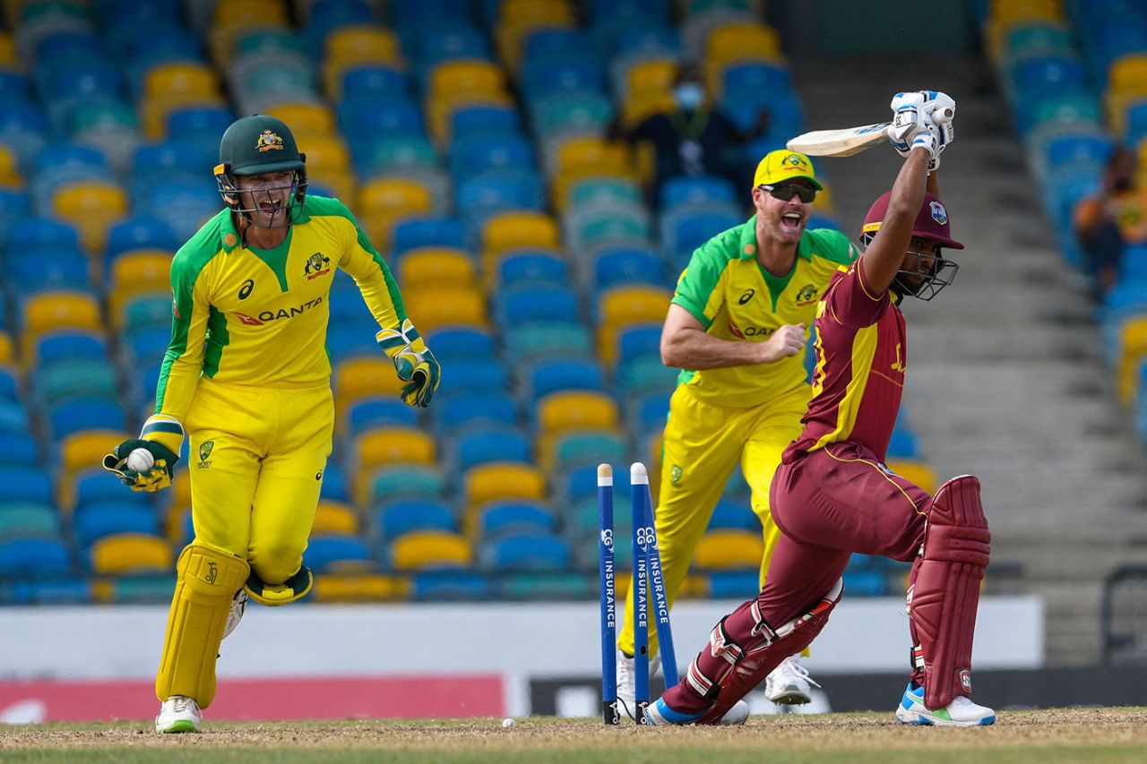 Nicholas Pooran was bowled without offering a shot, West Indies vs Australia, 3rd ODI, Barbados, July 26, 2021