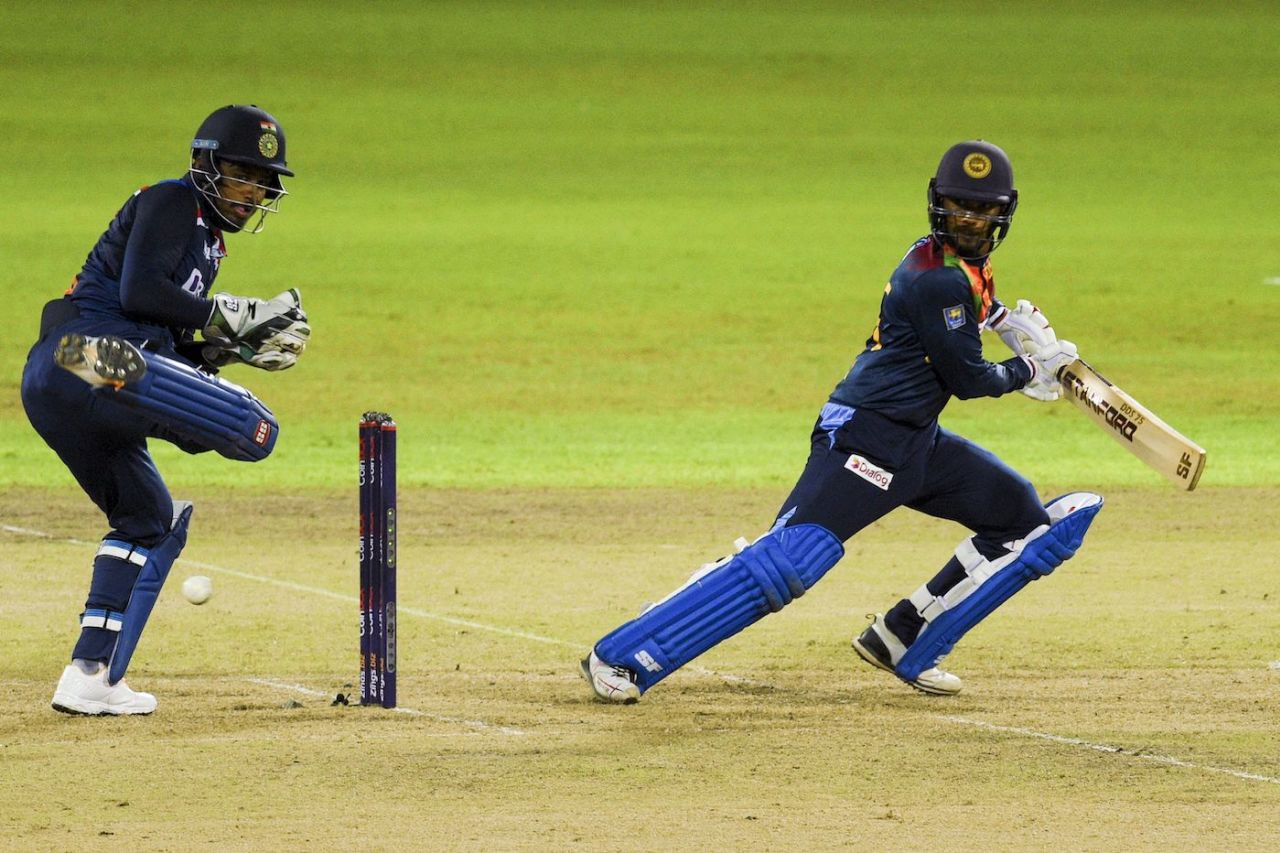 Dhananjaya de Silva guides the ball behind square, Sri Lanka vs India, 2nd T20I, Colombo, July 28, 2021