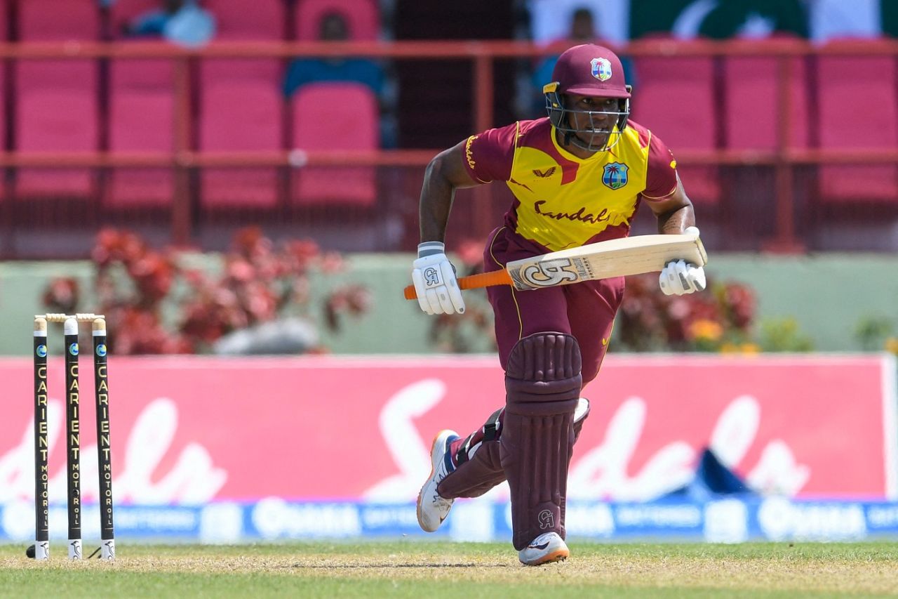Evin Lewis sets off for a run, West Indies vs Pakistan, 2nd T20I, Guyana, July 31, 2021