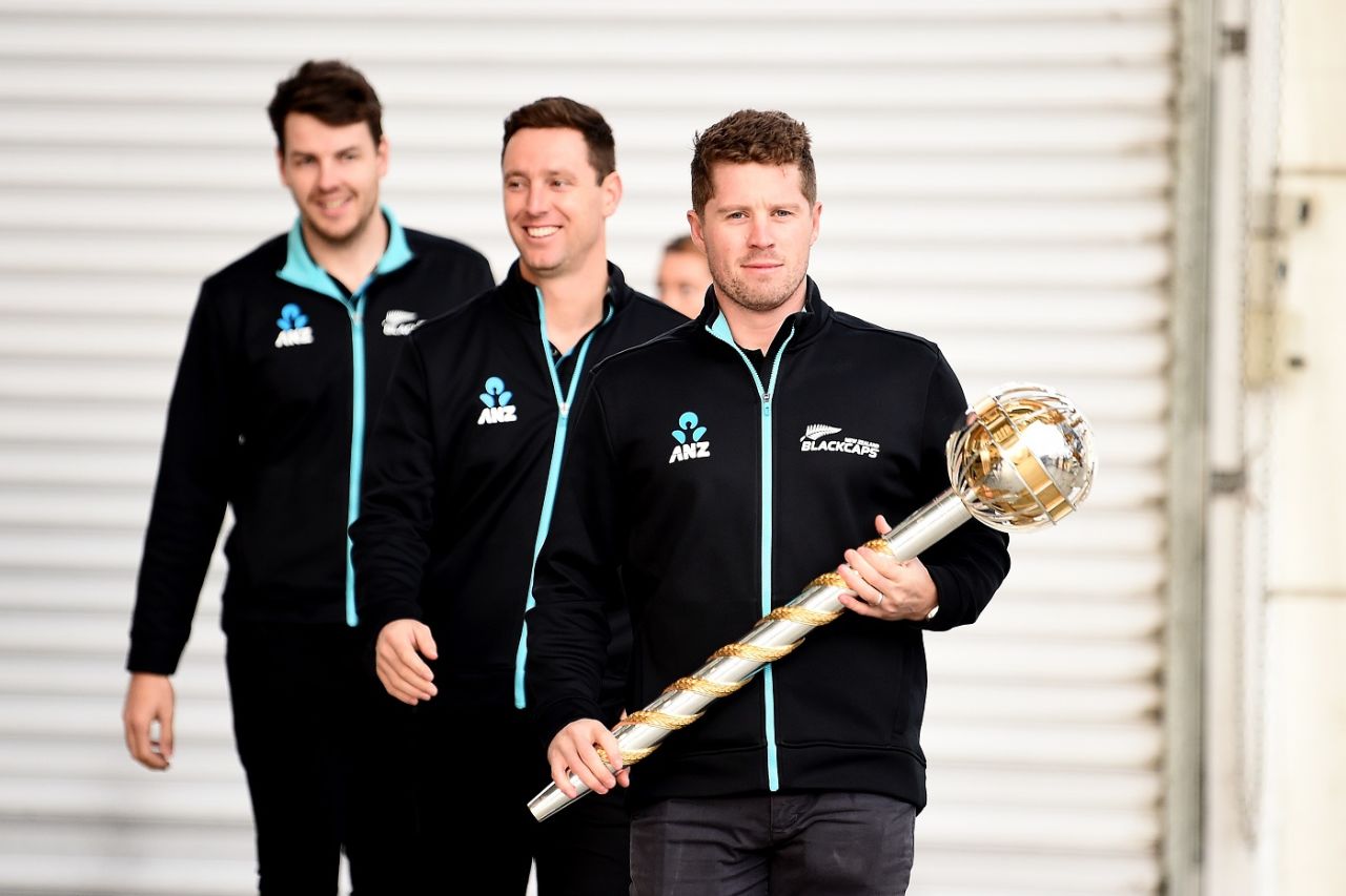 Jacob Duffy, Matt Henry, Henry Nicholls during the mace tour, Dunedin, August 1, 2021